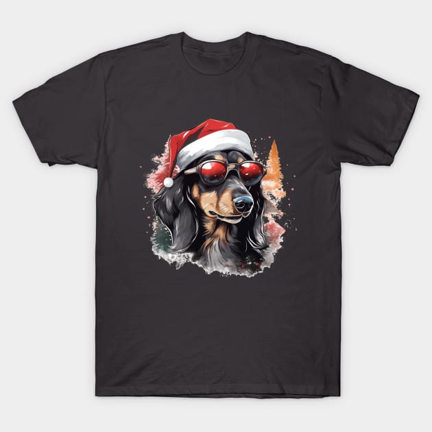 Magical Christmas badger dog in the snow: cute four-legged friend with festive hat T-Shirt by MLArtifex